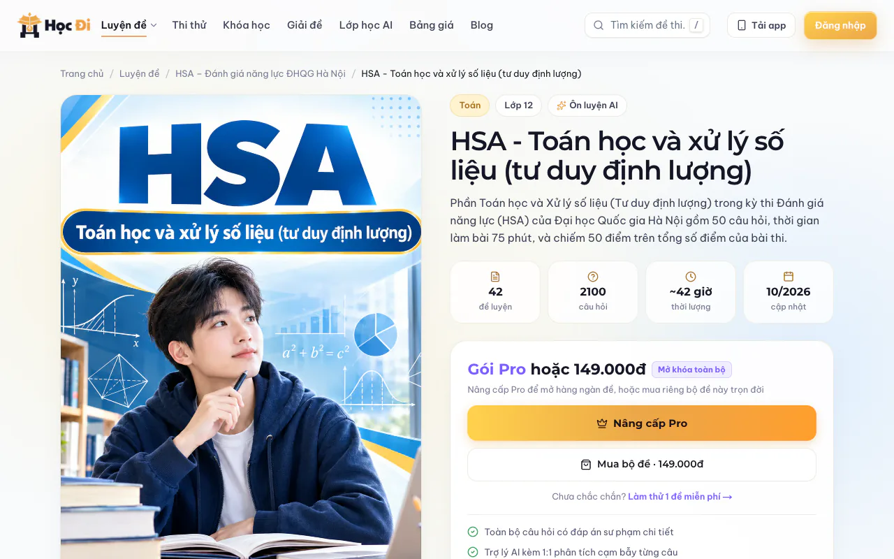 Trang bộ đề với nút mua